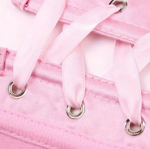 Medieval Fairy Renn Pink Satin Boned Lace-Up Corset S-L - Picture 4 of 7